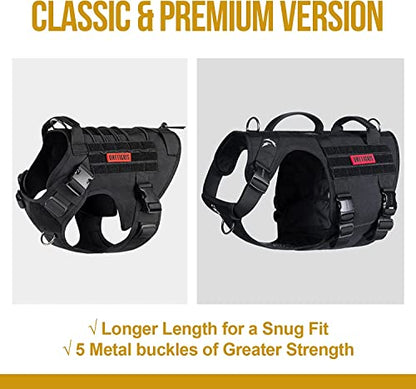 OneTigris Tactical Large Dog Harness, 5X Metal Buckled No Pull Service Dog Harness Vest with Hook & Loop Panels, Military Heavy Duty Dog Vest for Walking Hiking Training - color: Black, size: L