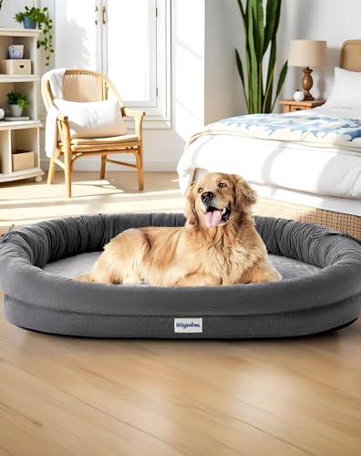 Orthopedic Dog Bed for Large Dogs, Pet Sofa Bed with Egg Crate Foam, 4-Sided Bolster, Removable Washable Cover & Anti-Slip Bottom, XX-Large Dark Gray - color: Dark Gray, size: XXL - (48.0"L x 35.0"W x 7.5"Th)