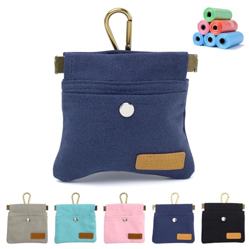 Dog Treat Pouch, Hand Free Dog Training Treat Bag with Carabiner & Magnetic Buckle, Auto Closing Pet Walking Bag for Puppy Travel or Outdoor Use, Pet Feed Snack Reward Pocket, Navy - color: Navy