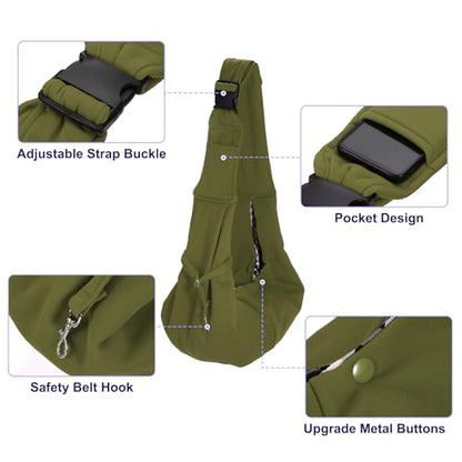 Dog and Cat Sling Carrier Up to 16.5 Lbs, Hand-Free Reversible Pet Sling Carrier with Adjustable Strap and Pocket, (Army Green, 1 Pcs) Intended for Hiking/Camping/Traveling - color: Army Green