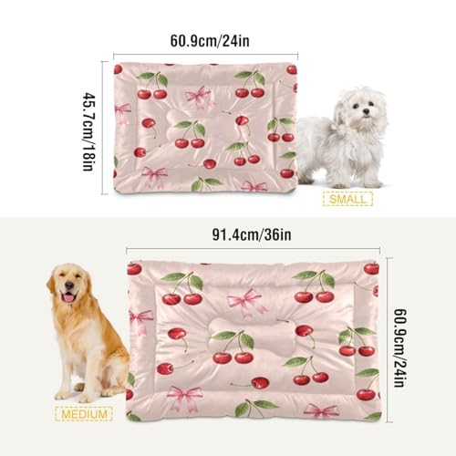 Cherry Bow Pattern Pet Bed Mat for Dogs and Cats, Soft Washable Crate Pad with Non-Slip Bottom, Cozy Bed Cushion for Small Medium Large Pets, 18x24 Inch - size: Small