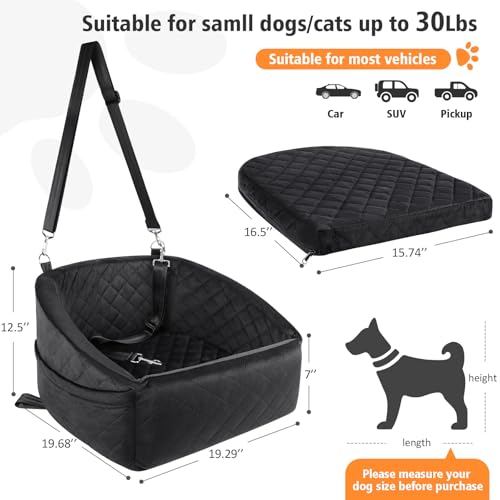 NEEZUKAR Dog Car Seat for Small Medium Dogs,Detachable Washable Dog Booster Seat Under 30lbs, Pet Car Seat Travel Bed with Storage Pockets and Dog Safety Belt (Black) - color: Black