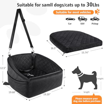 NEEZUKAR Dog Car Seat for Small Medium Dogs,Detachable Washable Dog Booster Seat Under 30lbs, Pet Car Seat Travel Bed with Storage Pockets and Dog Safety Belt (Black) - color: Black