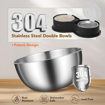 Newget Stainless Steel Dog Bowl Set with Lids, 304 Metal Dual Food & Water Bowls for Dogs & Cats, Foldable Pet Feeder with Cover Keeps Food Fresh, Anti-Skid Dog Dish for Small/Medium/Large Pets - color: Black