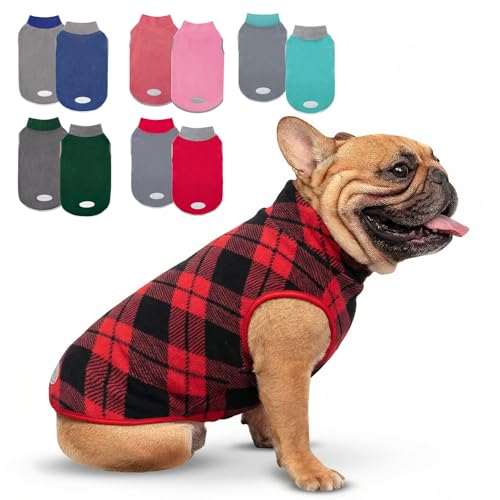 cyeollo 2 Pack Small Dog Sweater, Stretchy Dog Sweatshirt Soft Fleece Reflective Pullover Jacket Pet Puppy Clothes Boy Cold Weather Christmas Sweaters for Small Dogs Girl, Red & Buffalo Plaid S - color: Red & Buffalo Plaid, size: Small