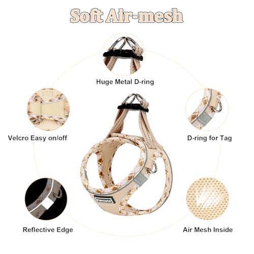 Mercano Soft Mesh Dog Harness and Leash Set, Step-in Reflective Breathable Lightweight Vest Harnesses with Safety Buckle for Small Dogs, Cats (Beige, XXS) - color: Beige, size: XXS (Chest: 9.5"-11.2")