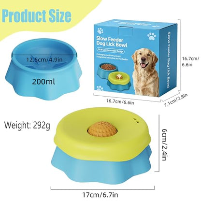 Slow Feeder Dog Bowls for Liquid Treats with Rolling Ball Silicone Interactive Dog Lick Bowl for Bone Broth & Wet Food Anti-Slip Lick Mat