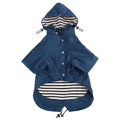 Morezi Dog Zip Up Raincoat with Reflective Buttons, Rain/Water Resistant, Adjustable Drawstring, Removable Hood, Raincoats with Legs 8lbs to 80lbs Available - Dark Blue - XS - color: Dark Blue, size: X-Small