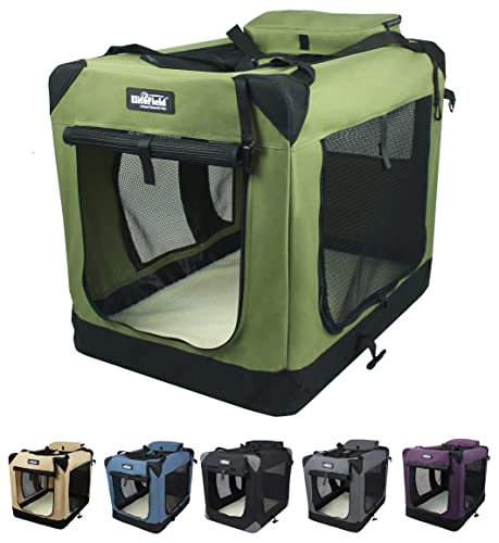 EliteField 3-Door Folding Soft Dog Crate with Carrying Bag and Fleece Bed (2 Year Warranty), Indoor & Outdoor Pet Home (20" L x 14" W x 14" H, Sage Green) - color: Sage Green, size: 20.0"L x 14.0"W x 14.0"H