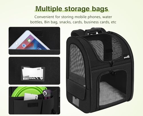 pecute Cat Backpack Breathable, Cat Carrier Backpack Expandable - color: Black, size: 12.6"L x 10.2"W x 16.5"H