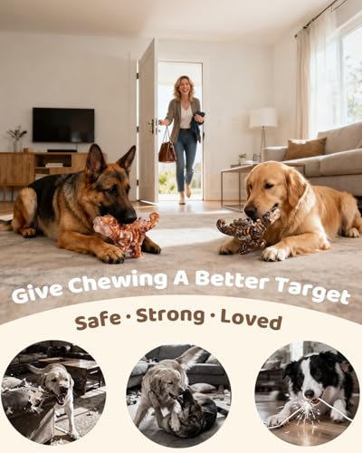 DinoBone 2-Pack Tough Dog Chew Toys for Aggressive Chewers, Rock-Hard Nylon Dinosaur Bones for Large Dogs 20–90 lbs, Almost Indestructible Dog Toys, Helps Redirect Destructive Chewing, Bacon Flavor