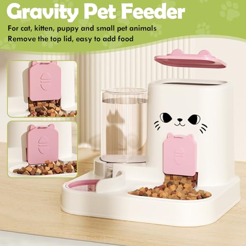 1.6L Auto Gravity Pet Feeder and 0.6L Water Dispenser Set, Automatic Cat Food and Water Dispenser, Gravity Pet Feeder for Small Medium Dog Puppy Cat Kitten (Pink) - color: Pink