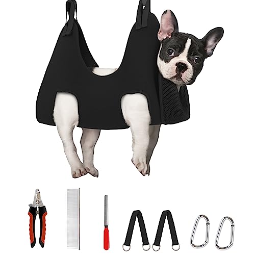 Supet Dog Grooming Hammock Harness for Dogs Cats, Relaxation Pet Nail Clipper Hammock, Restraint Dog & Small Animal Leashes Sling for Groomingk for Nail Trimming (Black, S) - color: Black, size: S（ Max 30 Lb：Leg space: 5.2"-12.2"）