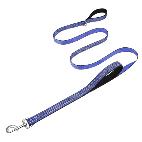 Hikiko Heavy Duty Dog Leash Strong Two Padded Soft Handles Dog Leash for Medium and Large Dogs (Blue,5FT) - color: Blue, size: 1 in x 5 ft