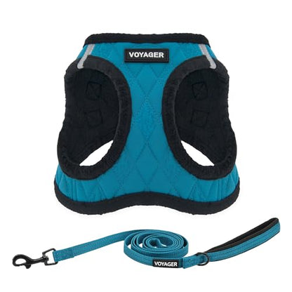 Best Pet Supplies Voyager Step-in Plush Dog Harness - Soft, Step in Vest Harness and Reflective Dog 5 ft Leash Combo with Neoprene Handle for Small and Medium Dogs, Turquoise Plush, L - color: Harness Leash Set (Turquoise Plush), size: L (Chest: 18 - 20.5