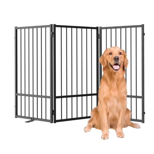 SNUOWU Full Metal Freestanding Dog Gate with Door, 36''Height Foldable Pet Dog Fence for Indoor & Outdoor, 3 Panels Extra Wide Free Standing TallDog Gates for Doorways,House,Stairs,Porch,Deck,Yard - color: Black, size: 【3 Panels】60"W*36H"