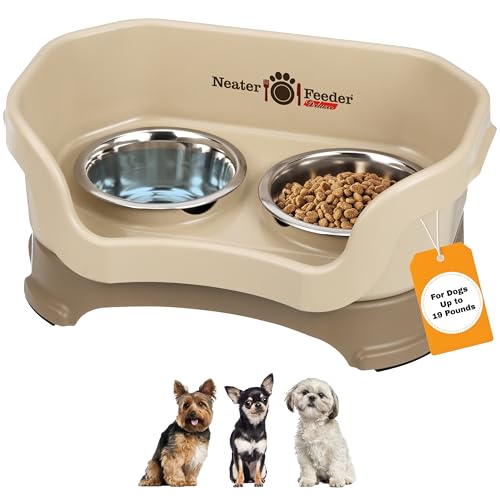 Neater Pet Brands Neater Feeder Deluxe Mess Proof Dog Bowls Elevated for Small Dogs Under 19 lbs, Made in USA, No Spill Raised Dog Food Bowl Stand Feeding Station, Food and Water Bowl Set, Cappuccino - color: Cappuccino, size: Small with Standard Bowl