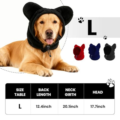 Dog Snood Winter Hood with Ear Protection, Fleece Neck Warmer for Dogs, (Black, Large) - color: Black, size: Large