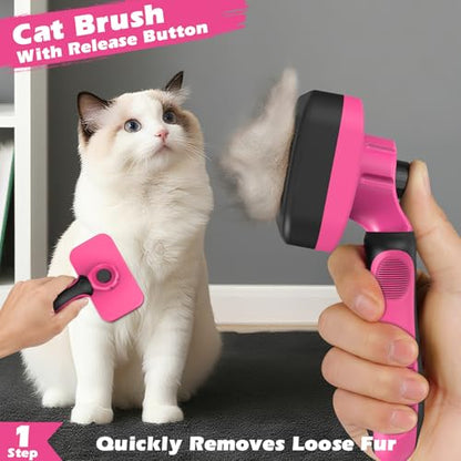 3PCS Cat Grooming Supplies, Cat Brush & Nail Clipper/Trimmer & Flea Comb for Shedding Indoor Cats Essentials Stuff Accessories (Pink) - color: Pink