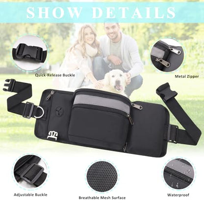 Dog Treat Pouch for Leash Waist Belt Bag, Premium Dog Treat Bag for Dogs Training Puppy Walking Fanny Pack with Divider Zipper Carrier Pocket, Water Bottle Holder, Silicone Insert,Clip,Black