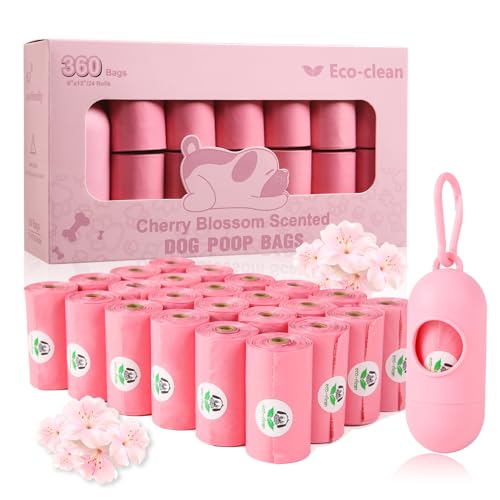 ECO-CLEAN 360 Count Dog Poop Bags with Dispenser, Leak-Proof, Cherry Blossom scented - color: Pink-Scented