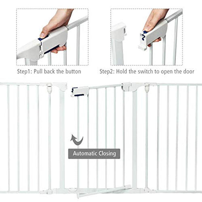 Costzon Baby Safety Gate, 121 Inch Length 5 Panel Adjustable Wide Fireplace Fence, BBQ Metal Fire Screen Gate, Pet Isolation Fence with Walk-Through Door, Freestanding Pets Gate - color: White, size: 5-Panel