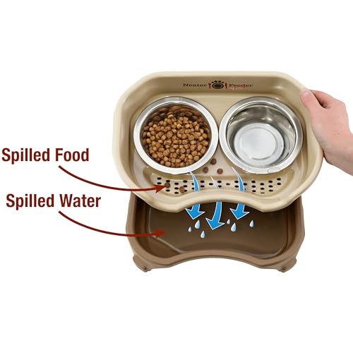 Neater Feeder Express Mess Proof Dog Bowls Elevated for Small Breeds under 15 Lb, Made in USA, No Spill Raised Dog Food Bowl Stand, Stainless Steel Food and Water Bowl Set, Feeding Station, Cappuccino - color: Cappuccino, size: Small w/ Standard Bowls