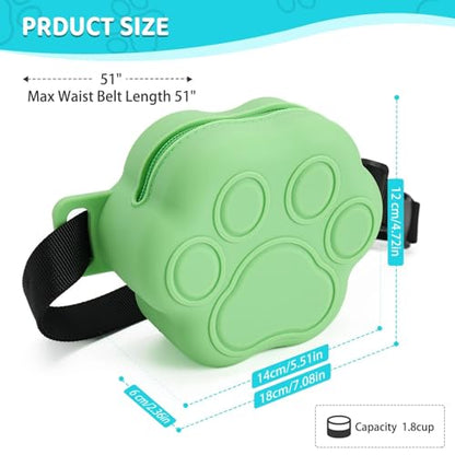 Dog Treat Pouch with Training Clicker and 2 Poop Bags, 1.8 Cup Small Sealable Zipper Silicone Fanny Pack with Waist Belt, Pet Puppy Training & Walking Essentials (Green) - color: Green