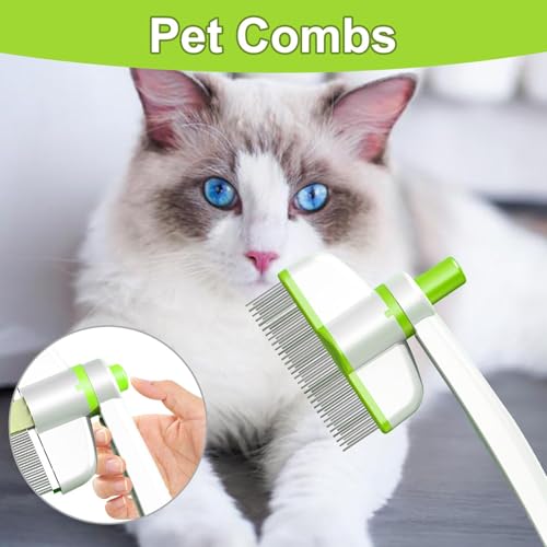 Pets Grooming Comb - Dog Hair Comb | Rotation Design Pet Grommer Comb with Release Button | Detangling Cat Comb | Dematting Comb | Cat Comb for Pets Removing Loose Hair for Shedding and Detangling - color: Green