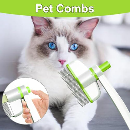 Pets Grooming Comb - Dog Hair Comb | Rotation Design Pet Grommer Comb with Release Button | Detangling Cat Comb | Dematting Comb | Cat Comb for Pets Removing Loose Hair for Shedding and Detangling - color: Green