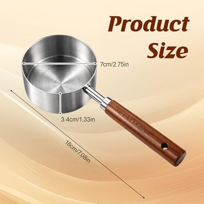 1/2 Cup Scoop, Dog Food Scoop,125ml Stainless Steel Measuring Scoops with Wooden Handle Dog Food Measuring Cup for Baking Cooking Wet and Dry Ingredients