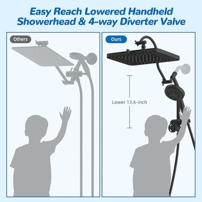 Hibbent cUPC Certified 13'' Shower Head Combo, High Pressure 5 Spray Rainfall Showerhead, 10 Spray Mode Handheld, All Metal Easy Reach 4-way Diverter Arm with Pause Mode, 71'' Hose and Holder, Black - color: Black, style: Square 13"