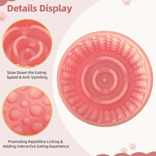 Dog Slow Feeder Lick Bowl, Non-Slip Dog Licking Treat Dispenser, Slow Feeder Bowls for Small Medium Large Breed Dogs, Anxiety Relief & Anti-Choking, BPA Free Silicone (Pink, 1.6 Cup) - color: Pink