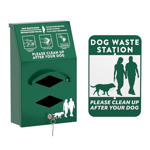 POCHAR Aluminum Outdoor Dog Bag Dispenser with Pick Up Sign for Pet Waste | Rust-Proof Wall-Mounted Poop Bag Dispenser for Dog Waste, Includes Lock & Mounting Hardware - style: ‎Dispenser with Sign