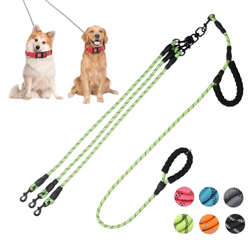 Dual Dog Leash, 360° Anti-Tangle, No Pull, Double Handle & Reflective Double Dog Leash – Perfect for Small/Medium Dogs - color: Green, size: 3 Way