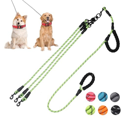 Dual Dog Leash, 360° Anti-Tangle, No Pull, Double Handle & Reflective Double Dog Leash – Perfect for Small/Medium Dogs - color: Green, size: 3 Way