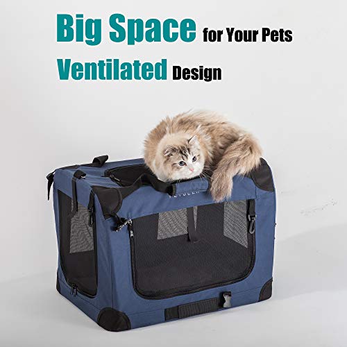 Extra Large Cat Carrier Soft Sided, Portable Small Dog Carrier for 2 Cats, 24"x16.5"x16" Car Travel Folding Comfortable Design with Bowl, Blue - color: Blue