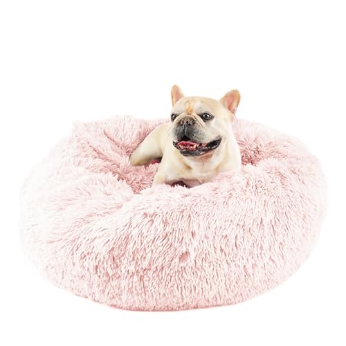 Himax Dog Bed for Medium Dogs, Pink Dogs Beds with Blanket Attached, Calming Anti-Anxiety Fluffy Dog Bed Washable (20"/26"/35") - color: Pink, size: 26.0"L x 26.0"W x 9.0"Th