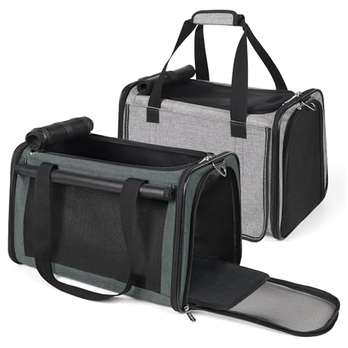 YUDODO 2 Packs 25 lbs Lightproof Soft Sided Pet Carrier for Large Cat & Small Dog Airline Approved Travel Puppy Carriers with Side Pockets & Reflective Mesh, Foldable Portable for Car Grey Green+Grey - color: 2 Pack(Grey*1+Grey green*1)