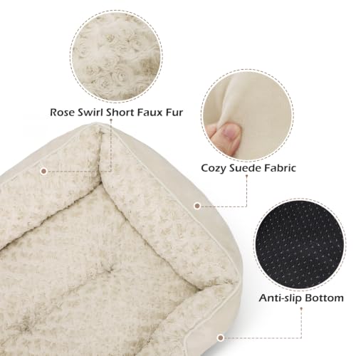 INVENHO Medium Dog Bed Rectangle Washable Orthopedic Soft Calming Sleeping Durable Pet Cuddler with Anti-Slip Bottom - color: Cream, size: M(25"x 21"x 8")