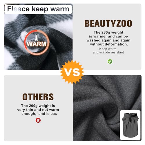 BEAUTYZOO Small Dog Sweater Fleece Vest Winter Jacket, D-Ring Leash Attachment for XS S Puppy Medium Sized Breeds Dogs, Cold Weather Dog Clothes Windproof Keep Warm, Classic White Plaid S - color: WHITE BUFFALO PLAID, size: Small