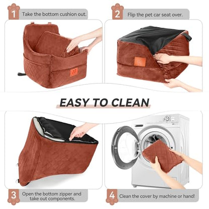 GL GLENSLAVE Dog Car Seat for Small/Medium Dogs, Dog Booster Car Seats with Thick Cushion for Dogs Under 35 lbs, Detachable Washable Pet Carseat with Storage Pockets, 2 Safety Belts(Brown) - color: Brown