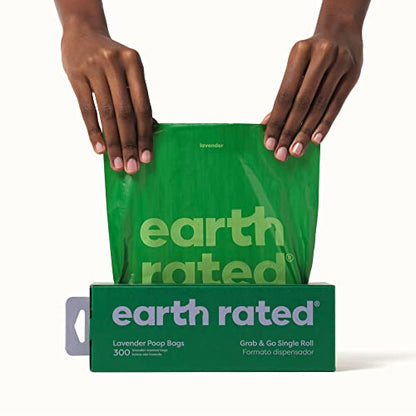 Earth Rated Dog Poop Bags, Thick Grab and Go Single Roll, Ideal for Backyard Pickups, Lavender Scented, 300 Count - style: Lavender