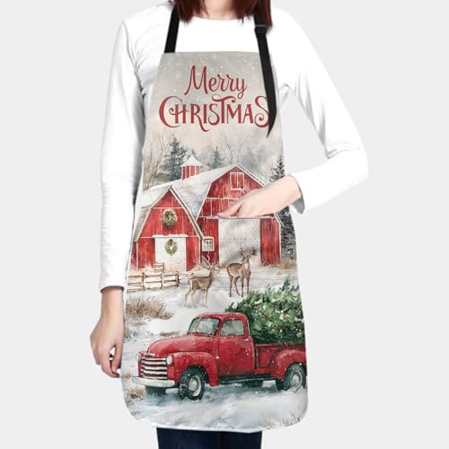 Sweetshow Cute Dog Apron with 2 Pockets and Adjustable Neck Waterproof Kitchen Cooking Dog Grooming Aprons for Women Men - color: Red Truck