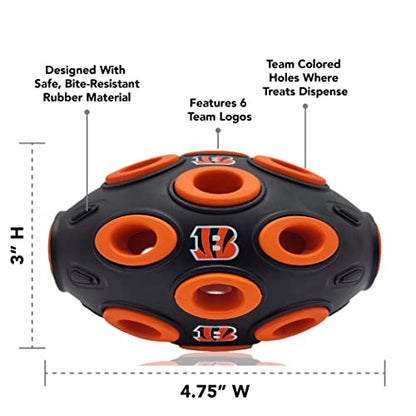 NFL Cincinnati Bengals Football Treat Dispensing Toy for Dogs and Cats, Rubber Ball Dog Toy, Interactive Fun Dog Treat Toy, Natural Rubber Dog Feeding Toy - color: Cincinnati Bengals