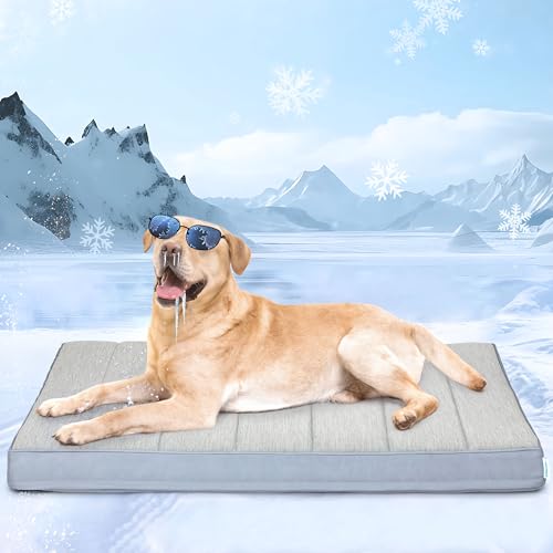 Cooling Dog Bed for X Large Dogs - Orthopedic Pet Beds with Memory Foam, QMAX>0.5, Waterproof Removable Washable Cover for Hot Weather, Gery, 41" L x 27" W x 3" H - color: Grey, size: 41"L x 27"W x 3"H