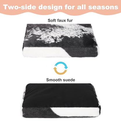 Bedfolks Waterproof Crate Bed, Plush Dog & Cat Bed with Removable Washable Cover, Faux Fur Kennel Pad, 21"x13", Black-White Cowhide - color: Black-white cowhide, size: X-Small(21x13'')