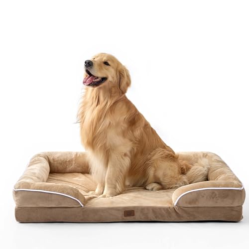 Orthopedic Dog Bed with Gel Memory Foam, Extra Large Dog Couch Waterproof Pet Sofa with Removable Washable Cover, Non-Slip Bottom,Indoor & Road Trip, CertiPUR-US PetsBed, 44x32x6.5 in Beige - color: Beige, size: 44"L x 32"W x 6.5"Th