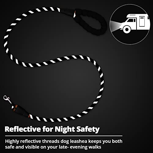 jenico Rope Dog Leash 3FT: Heavy Duty Leashes with Swivel Lockable Hook Reflective Threads Bungee and Padded Handle - Dog Lead for Large Small Medium Dogs Outside Walking Hiking Black - color: Black, size: 3ft*1/2''