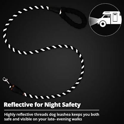 jenico Rope Dog Leash 3FT: Heavy Duty Leashes with Swivel Lockable Hook Reflective Threads Bungee and Padded Handle - Dog Lead for Large Small Medium Dogs Outside Walking Hiking Black - color: Black, size: 3ft*1/2''